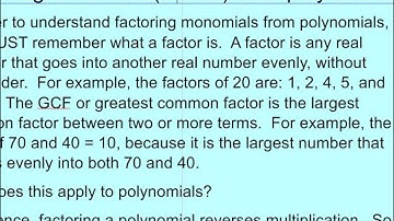 Algebra I: Multiplying and Factoring by Monomials