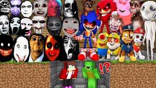 JJ and Mikey SURROUNDED by 1000 Scary NEXTBOT MONSTERS PEPPA PIG PAW PATROL EXE in Minecraft Maizen