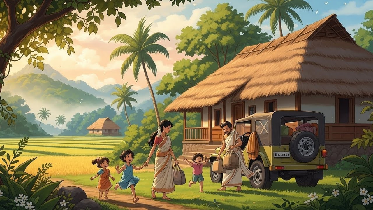 Peaceful Kerala Village Days with Family | Heartwarming Ghibli AI Animation 🌴🍃**  