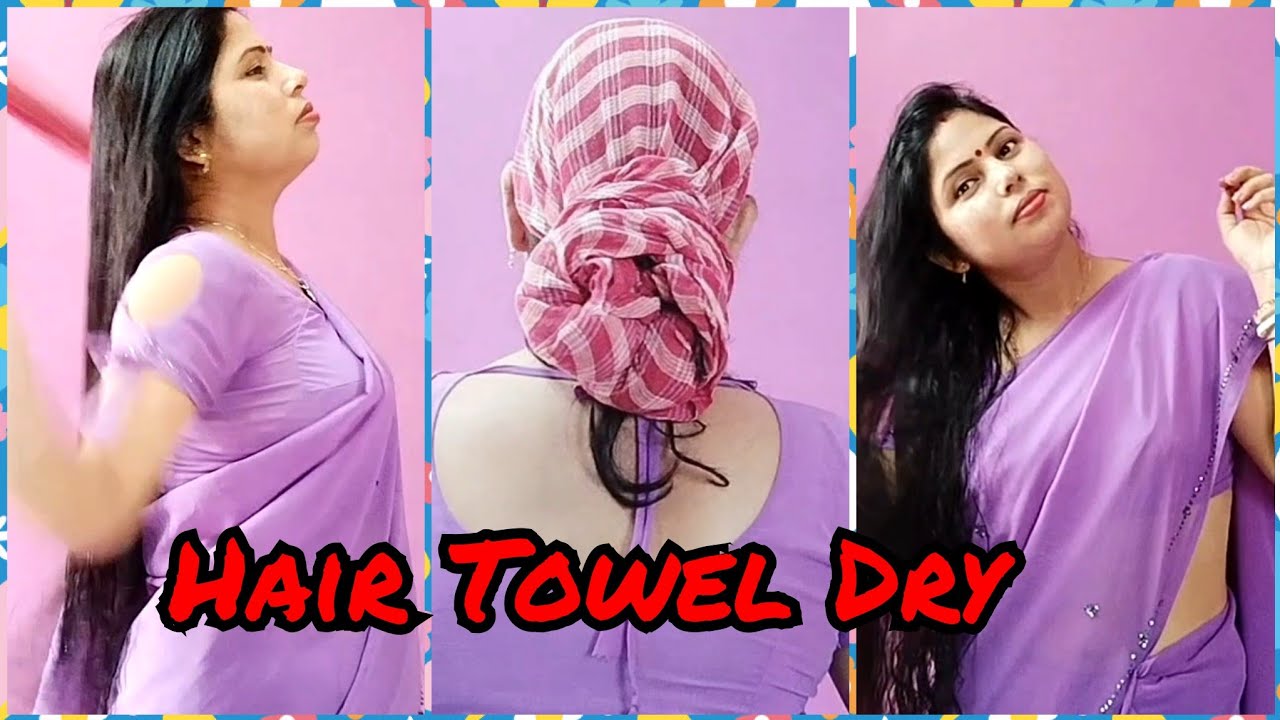 Long Wet Hair Towel Dry // Red Gamcha wrapped // Requested video @JOLISWORLD