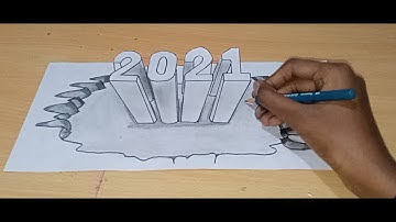 #3d_Art | How to draw 3D year 2021 | My first video in 2021 | 3D trick art on paper | DeenuYogi MS