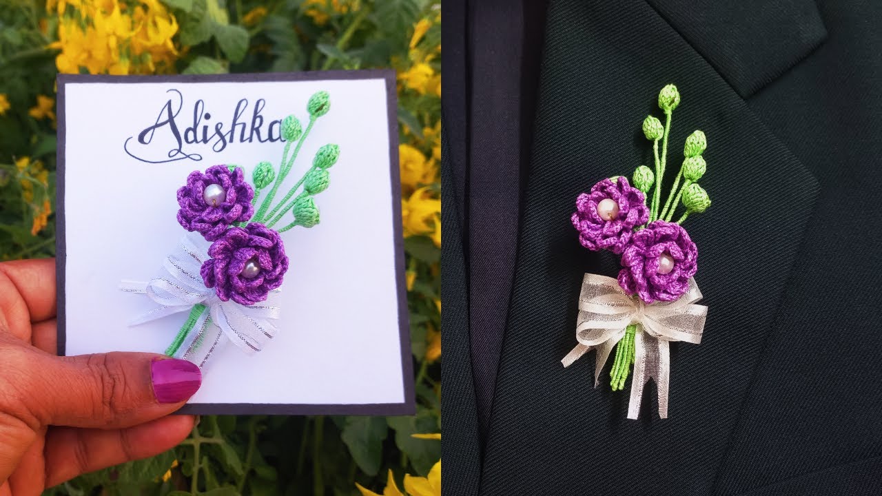 SIMPLE BEAUTIFUL CROCHET FLOWER BUD BROOCH PIN How to make Cute DIY