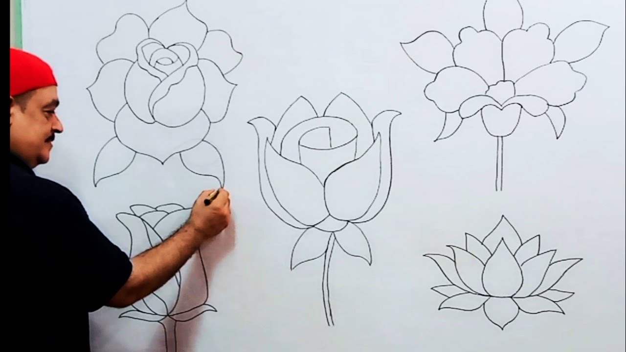 افضل 5 طرق لرسم الورده للمبتدئين خطوه بخطوه||طريقه رسم ورده||تعلم رسم الورده||كيف ترسم ورده.
