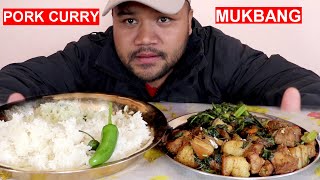 PORK CURRY WITH RICE MUKBANG | Food N Fun Nepal || Food Lover |बंगुरको स्वादिलो मासु संग खाना खादै |