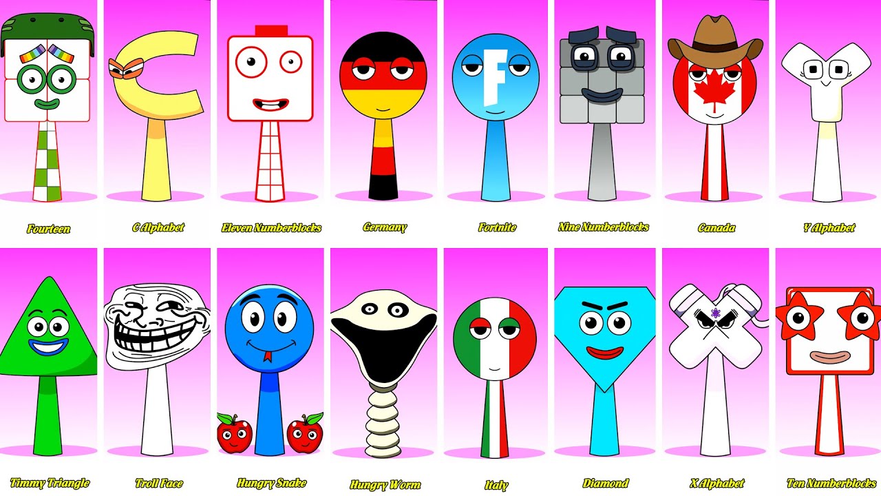 Incredibox Sprunki OC Phase 1 to Phase 4 Fourteen Numberblocks, C Alphabet, Germany, Canda, Triangle