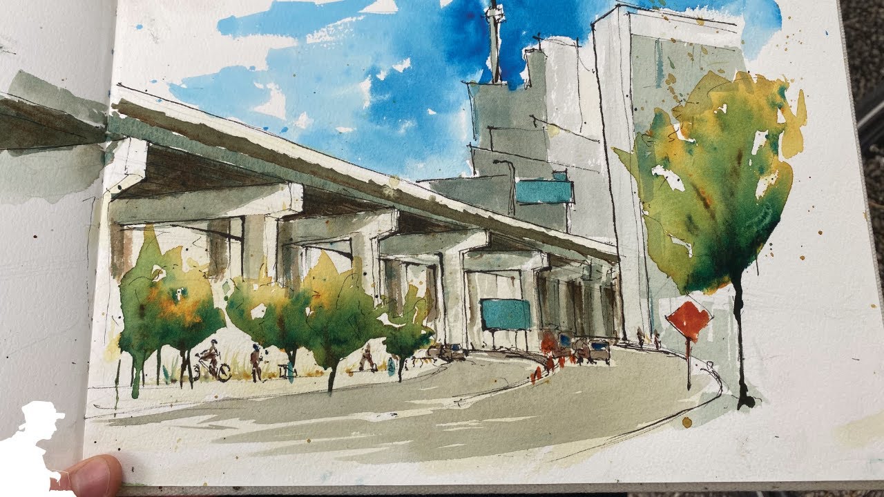 Loose Ink and Watercolour Urban Sketch – The Bentway - YouTube