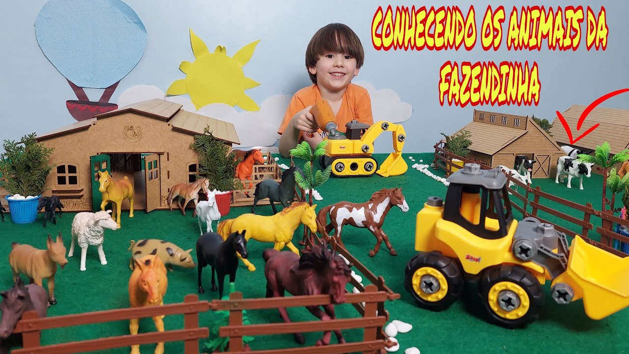 Kit Caminhão Trator Bois Animais Fazenda Brinquedo Infantil