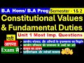 Constitutional Values and Fundamental Duties | B.A Prog./Hons. 1st &amp; 2nd Semester unit- 1 Imp. Q &amp; A