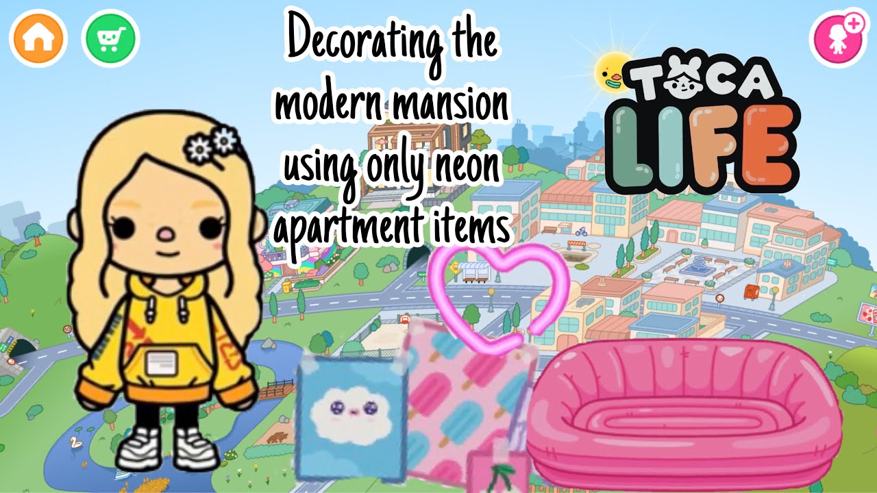 Using only neon apartment items to decorate the modern mansion toca