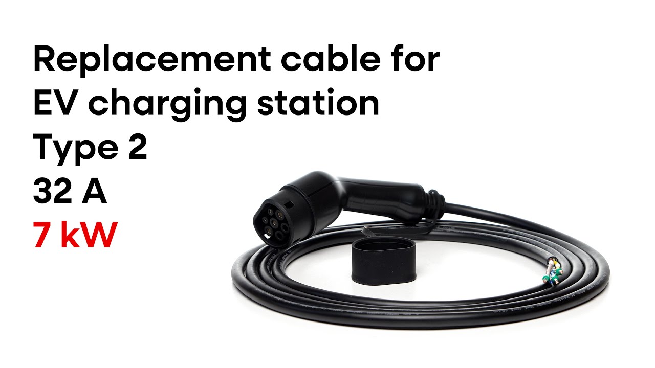 Replacement cable for EV charging station Type 2, 32A, 1 phase, 5m long, 7kW
