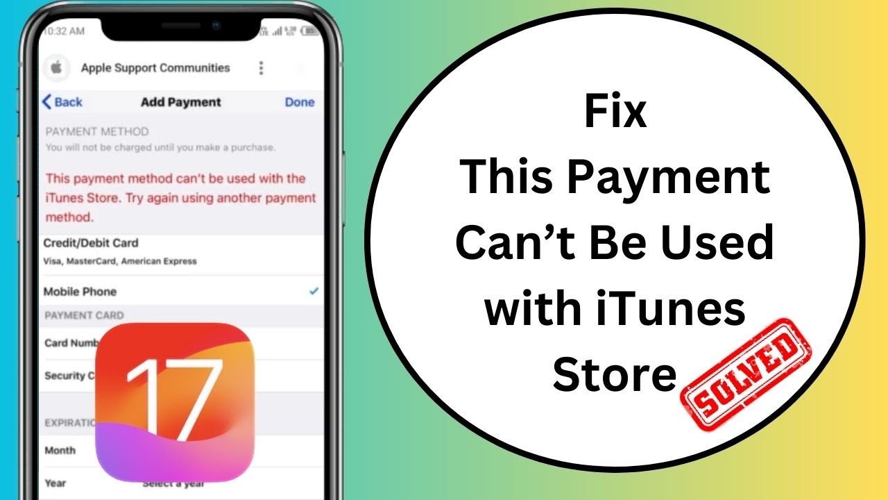 This Payment Method Cannot Be Used With The Itunes Store