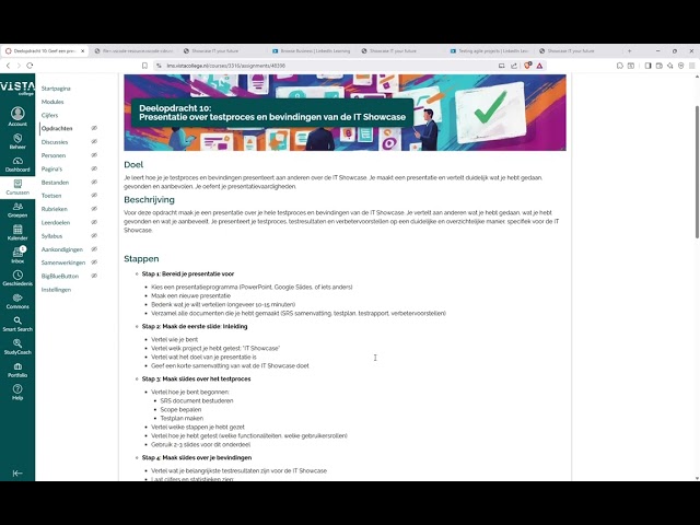 Opdracht 10. Presentatie over testproces en bevindingen van de IT Showcase (ICT Opleidingen)