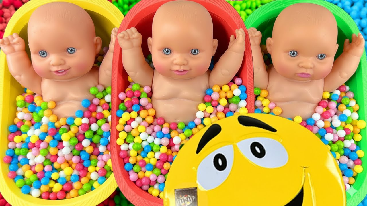 Full of 3 Rainbow BathTubs Candy with M&M's & Magic Slime Cutting Video