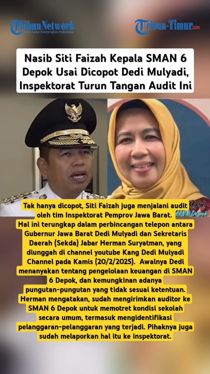 Nasib Siti Faizah Kepala SMAN 6 Depok Usai Dicopot Dedi Mulyadi, Inspektorat Turun Tangan Audit Ini