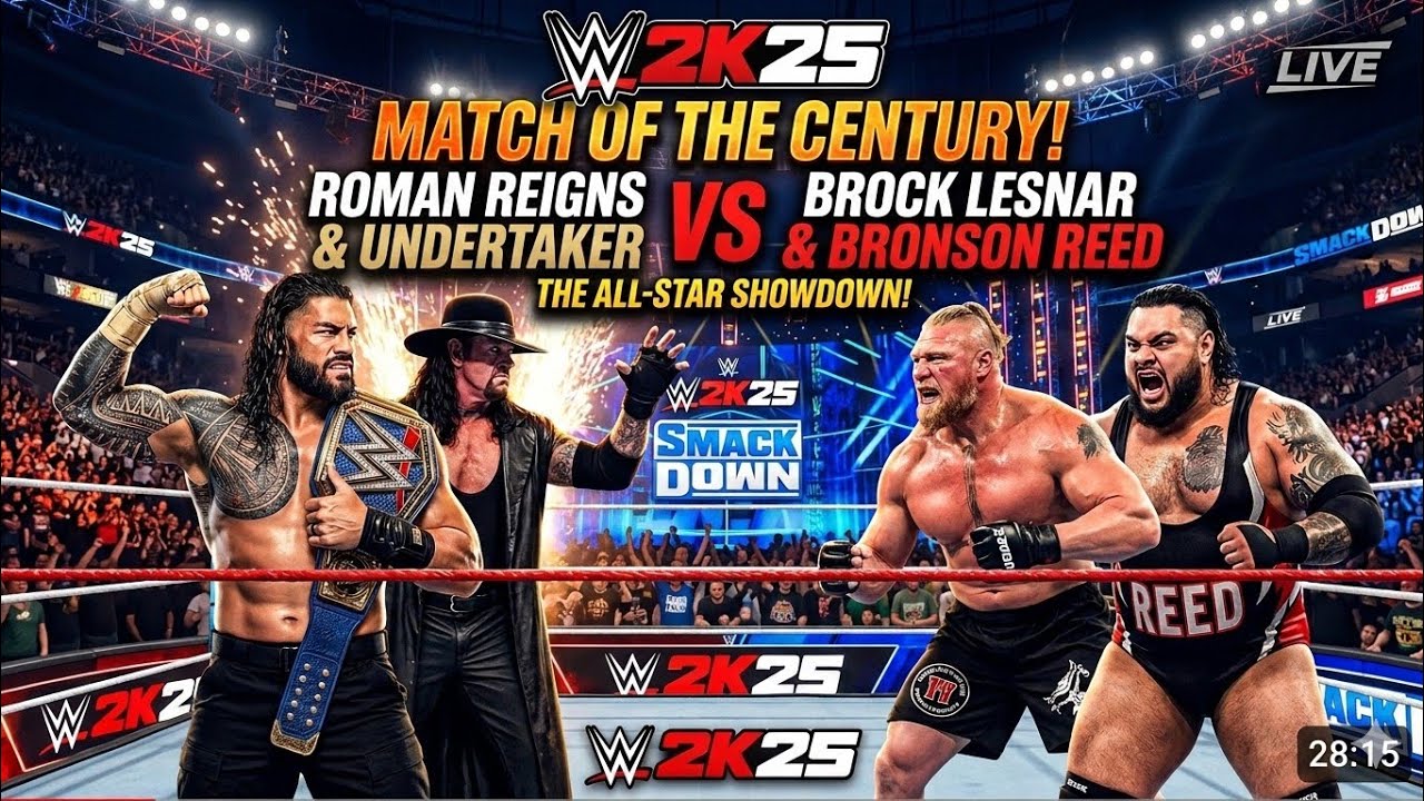 WWE 2K25 Roman Reigns & Undertaker Vs Brock Lesnar & Bronson reed Match