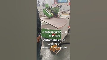 Automatic edge sealing of semi-circular plate. Automatic curved edge banding machine.