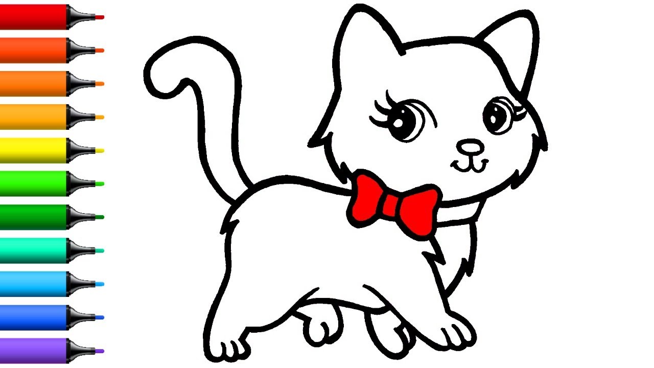 Drawing And Coloring Of Cute Cat For Kids Menggambar Dan Mewarnai