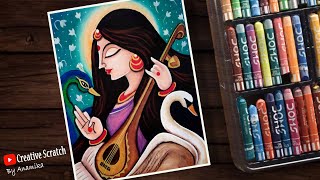 Saraswati Maa Drawing Easy and Beautiful | How to Make Maa Saraswati Drawing #saraswatipuja screenshot 2