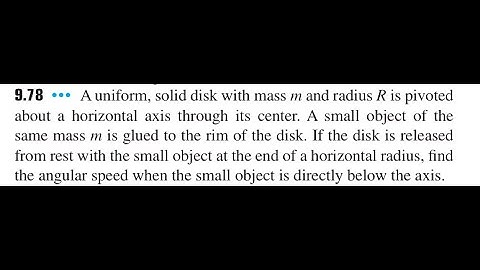 A uniform, solid disk with mass and radius is pivoted about a horizontal axis through its center. A