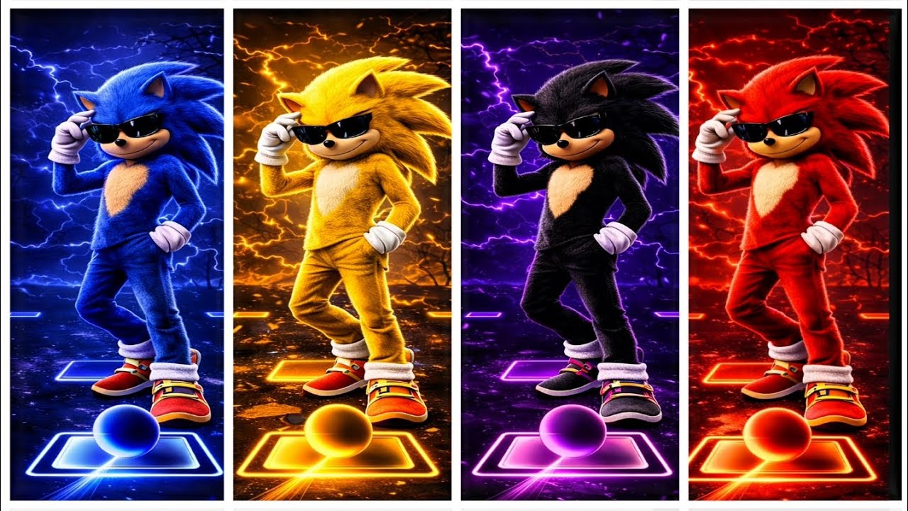Epic Color VS Battle ⚡ Blue Sonic 💙 VS Yellow Sonic 💛 VS Black Sonic 🖤 VS Red Sonic ❤️ | Tiles Hop