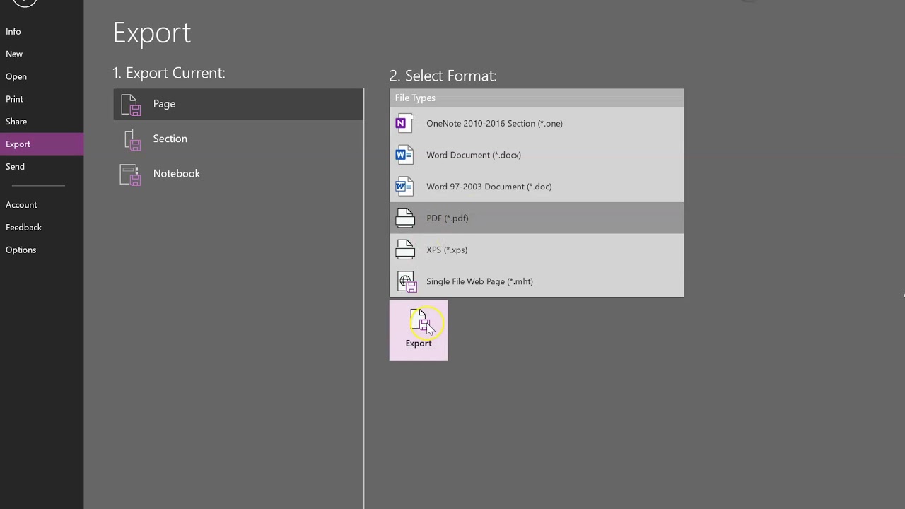 Export to pdf in OneNote - YouTube