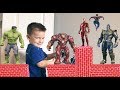 Kid builds Cardboard Brick Block Fort for HUGE superhero Collection