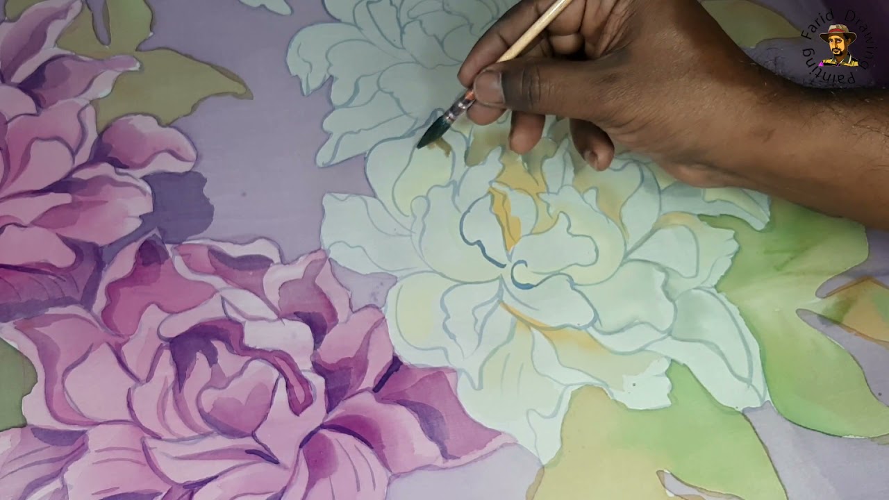 Silk fabric painting technique peony flower paint silk fabric YouTube