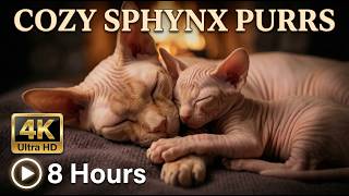 Sphynx Cat & Kitten Purring by the Fireplace 🔥 (8 Hours Cozy Sleep) screenshot 2