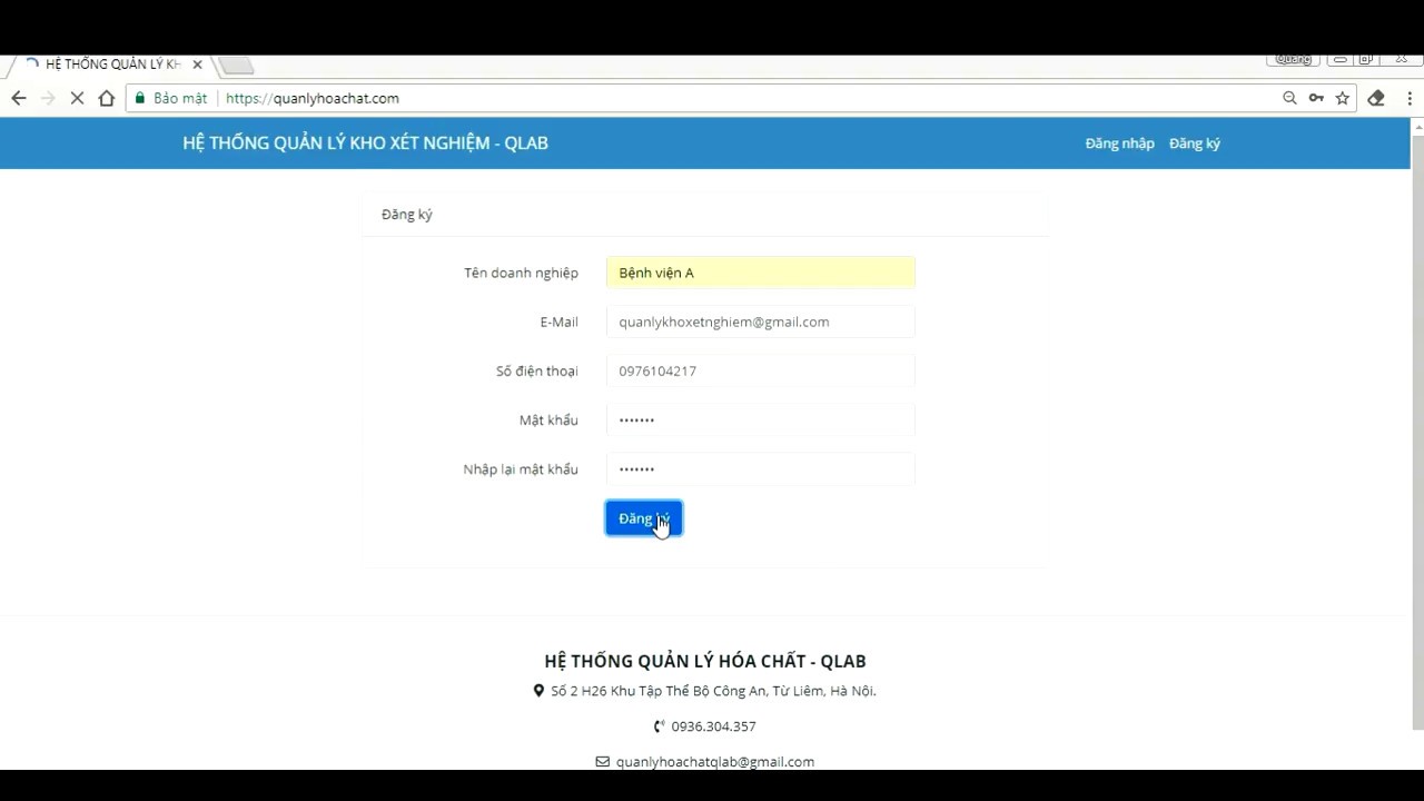 Phần 1.Đăng ký sử dụng phần mềm quản lý kho xét nghiệm – QLAB.