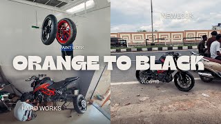 ORANGE TO BLACK ALLOY WHEELS | PAINT WORK ON DUKE 250  |  VLOG 10
