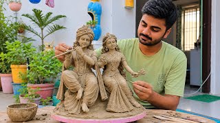 🦚मिट्टी से राधा कृष्णा की सुंदर सी मूर्ति बनाना सीखें #anandartandcraftstudio #claymodeling 