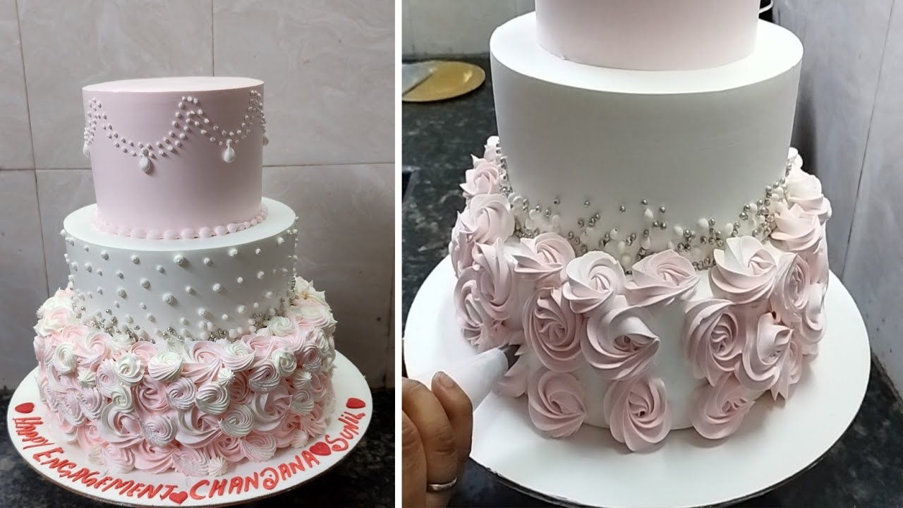 Three Tire Engagement Cake Design |Amazing &Beautiful Engagement Cake Rosette Decorating For Cake