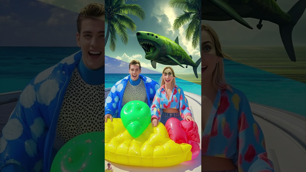 Evolution of Shark : Sumo family and a shark on the beach. 