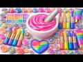 Satisfying Slime ASMR 🌈 DIY How To Make Heart Pink Slime Slime Mixing Makeup Glitters Squishy Ball