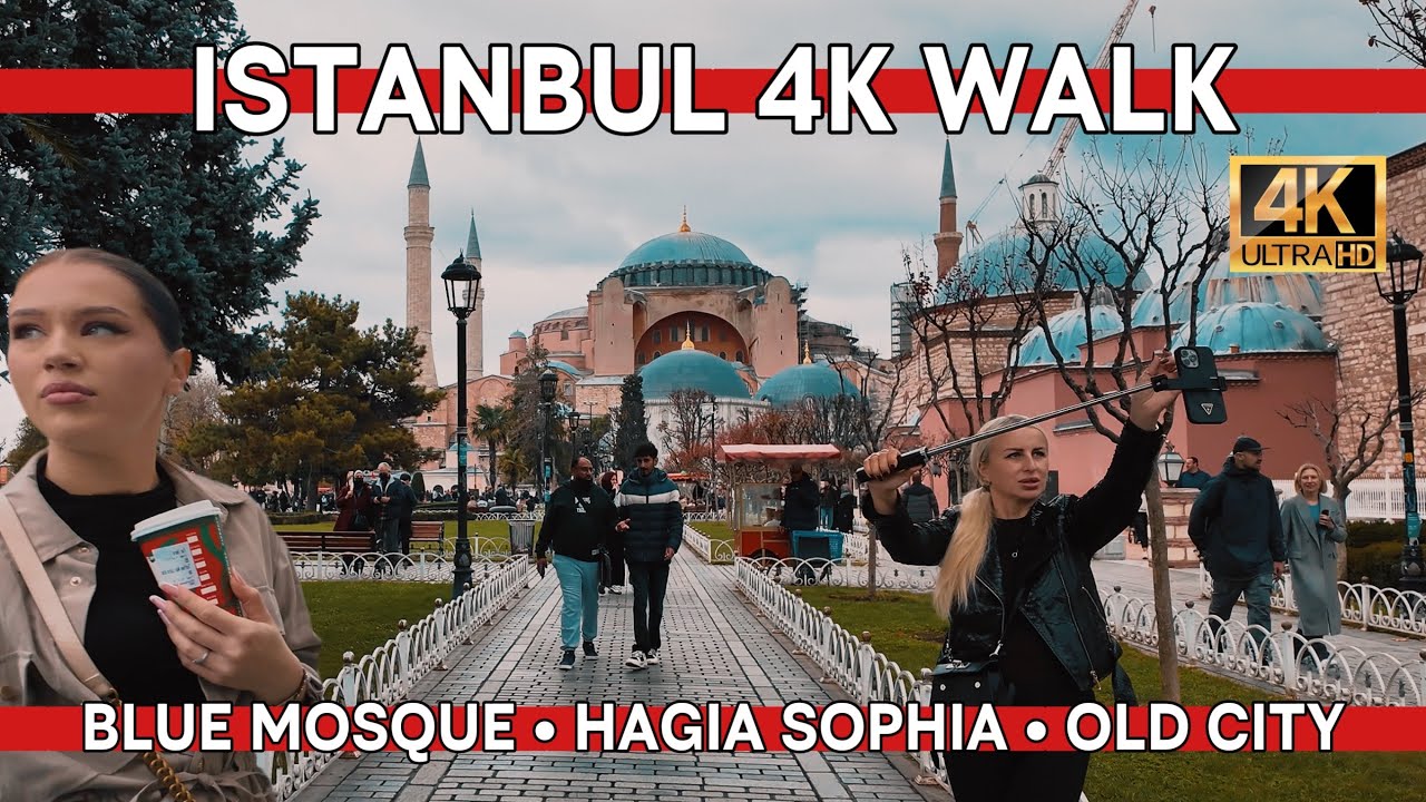 Прогулка в 4K по Стамбулу, Турция | Старый город Султанахмет, Голубая мечеть и Айя-София