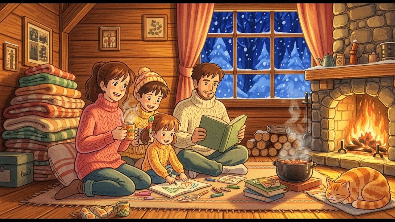 Cozy Winter Cabin Trip ❄️ Family Night Routine (Ghibli Style)
