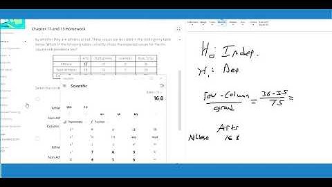 Compute the value of the test statistic using the expected frequencies for a chi square independence