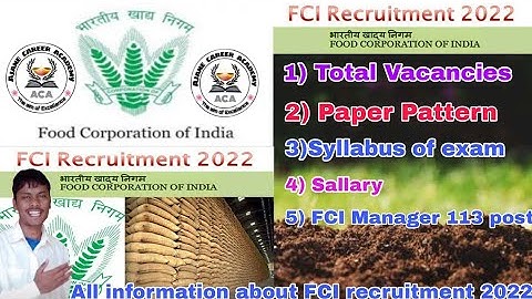 FCI recruitment 2022 | FCI manager vacancies|FCI syllbus 2022| FCI exam pattern|FCI manager sallary