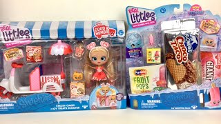 Real Littles Mini Food Packs Shopkins Shoppies Doll Review Ice Cream Cart Unboxing