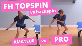 Forehand topspin vs backspin - Amateur vs Pro technique in slow motion