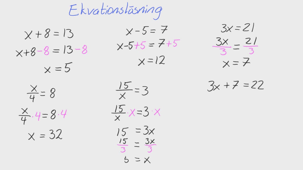 Matte 1 - Adam - Algebra - Ekvationslösning - YouTube