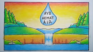 Cara menggambar poster hemat air | eps-204