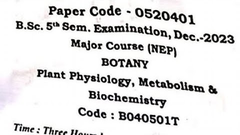 Plant Physiology, Metabolism & Biochemistry| MSU| BSc.5thsem |Pyq| Study By Sukanya Srivastava |