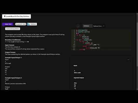 SKILLRACK | DAILY TEST || 14/10/2023 || VERTICAL STRING PATTERN || PROGRAM ID 9546 || PYTHON  ||