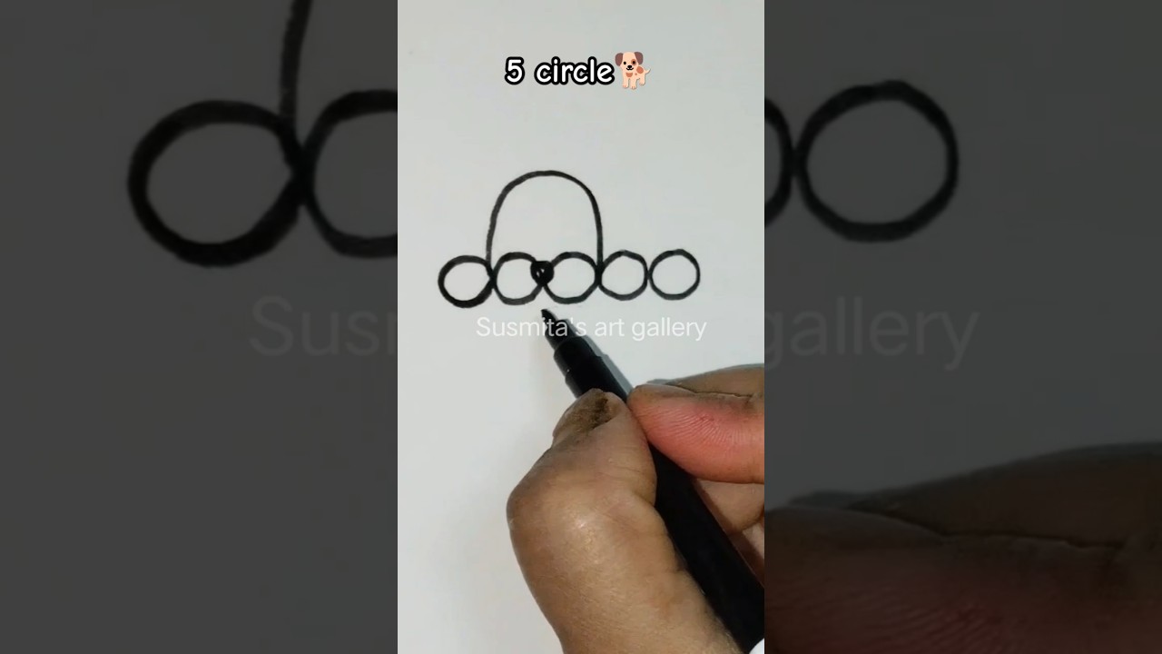 5 circle to 🐕 dog easy kids drawing 