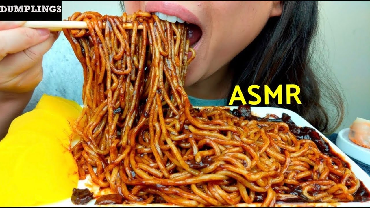 ASMR Korean Black Bean Noodles + Dumplings + Mixing Sounds Mukbang 먹방 *No Talking* suellASMR