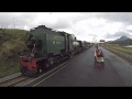 Welsh Highland Railway garratts arriving at Rhyd Ddu.