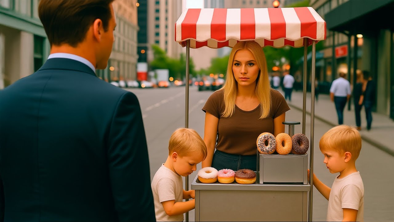 Miliardarul și-a văzut fosta soție vânzând gogoși cu doi gemeni identici cu el...