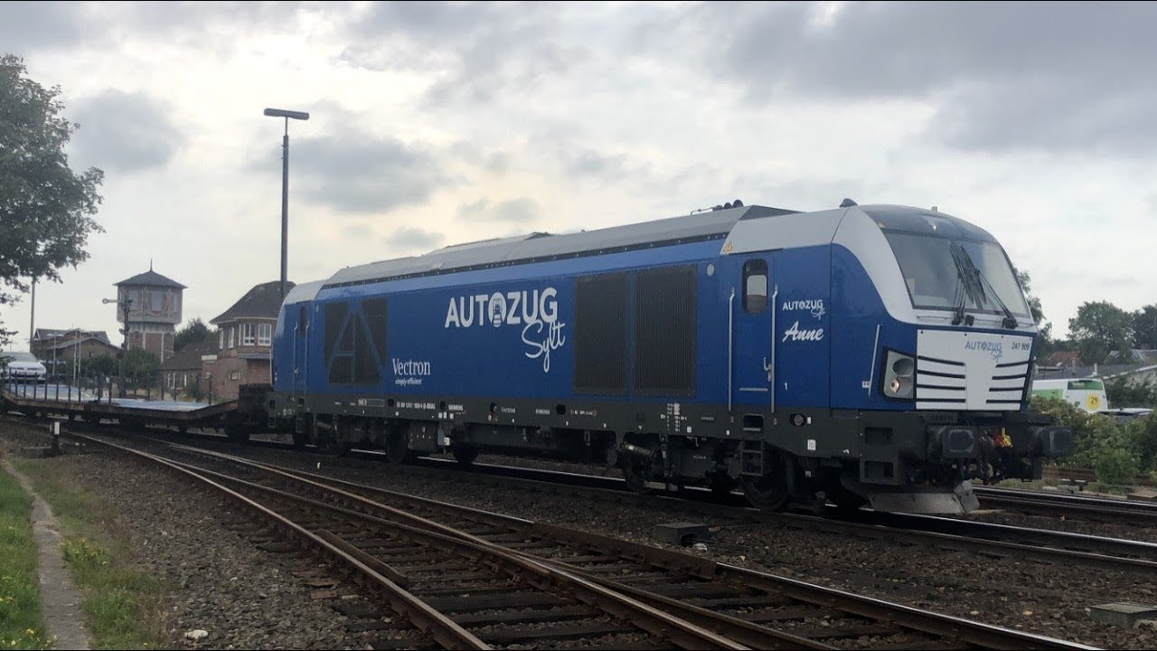 Züge in Niebüll - BR247, NEG, BR218 mit IC, Blau Vectron mit autozug sylt