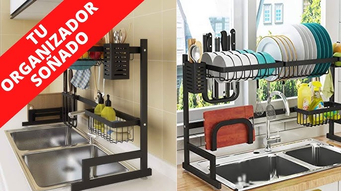  MERRYBOX Over The Sink Dish Drying Rack Adjustable Length  (25-33in), 2 Tier Dish Rack Over Sink with Multiple Baskets Utensil Holder  Cup Holder, Full Set Large Dish Rack for Kitchen